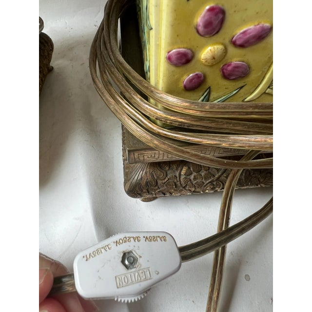 Pair Early 20th Century Chinese Yellow Enameled Porcelain Vases Mounted as Lamps, Brass Mounts For Sale In Washington DC - Image 6 of 13