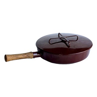 Vintage Dansk Kobenstyle Brown Enamel Skillet Pan and Lid Designed by Jens Quistgaard, 2 Piece Set For Sale