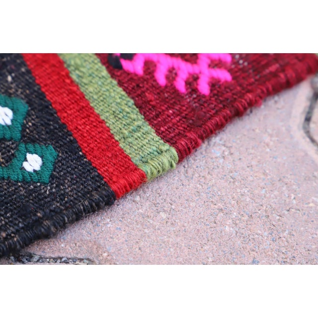 Red 1970s Cabin Style Cicim Striped Hand Knotted Oushak Runner Kilim Rug For Sale - Image 8 of 12