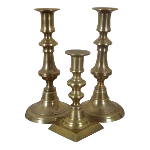 Antique English Spun Brass Push Up Candle Holders- Set of 3