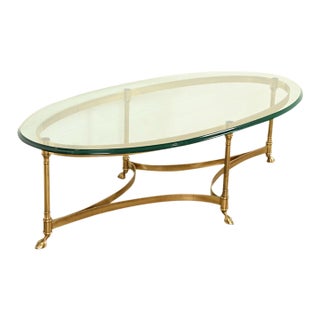 LaBarge Hollywood Regency Brass and Glass Hooved Feet Cocktail Table, Circa 1960s For Sale