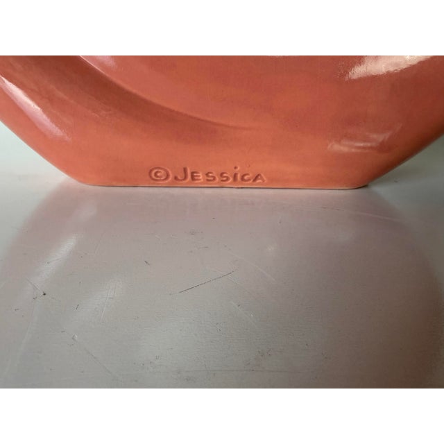 1980s Postmodern Sculptural Coral Pink Glazed Ceramic Vase by Jessica For Sale - Image 12 of 12