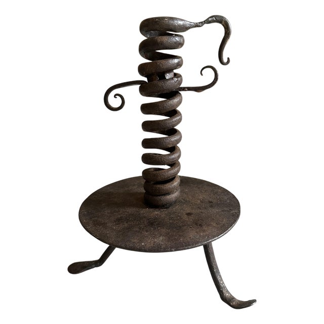 18th Century Alpine Iron Spiral Candleholder, 1730s For Sale