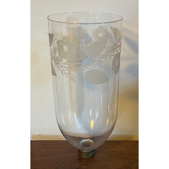 Large Antique English Regency Blown Glass Hurricane Shade for Wall Sconce or Candle Stick With Etched Foliate Design Circa 1820 For Sale - Image 9 of 14