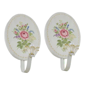 Pair of Vintage English-Painted Floral Decor Metal Wall Lamps