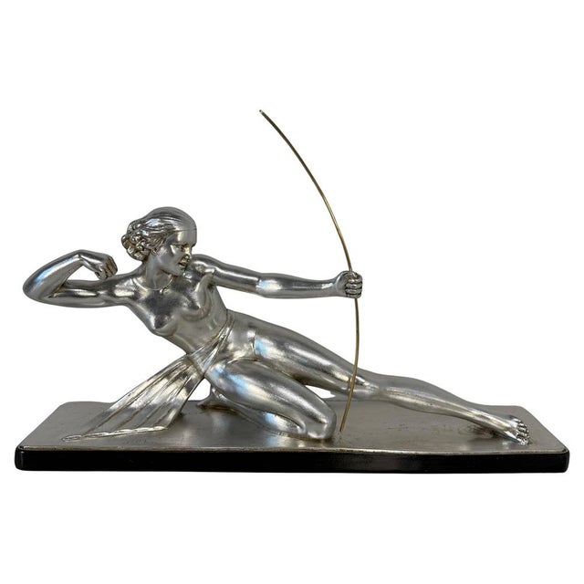 Salvatore Melani, Art Deco Diana the Huntress Sculpture, Silver Leaf Sculpture, 1930s For Sale - Image 13 of 13