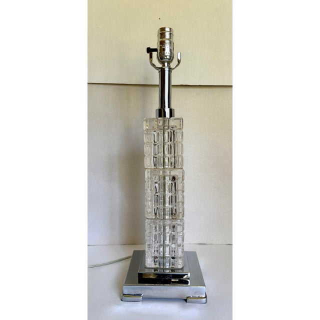 Mid 20th Century Vintage Art Deco Style Architectural Cubed Glass & Chrome Table Lamp For Sale - Image 5 of 12