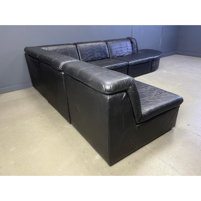 Vintage Black Patchwork Leather Modular Sofa from Laauser, 1970s, Set of 6 For Sale - Image 3 of 11