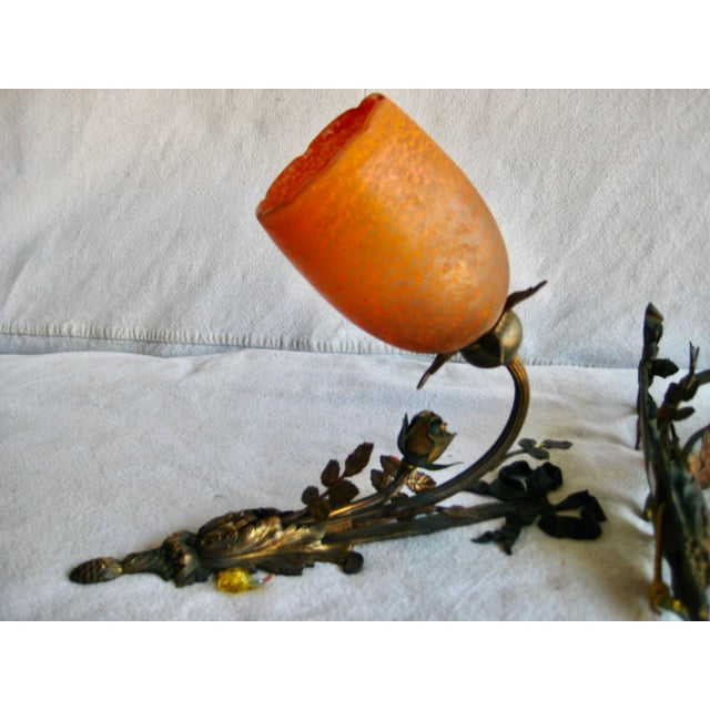 Art Nouveau Early 20th Century French Art Nouveau Floral Pair Sconces - a Pair For Sale - Image 3 of 10