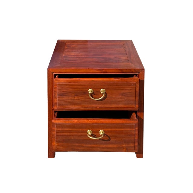 Chinese Oriental Brown Stain 2 Drawers End Table Nightstand Cabinet For Sale - Image 3 of 6