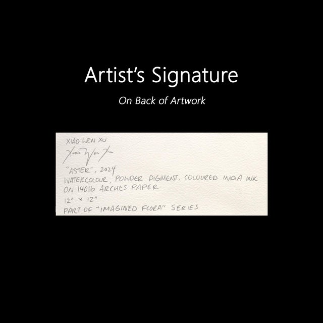 Aster - Purple Yellow Floral Nature Painting on Paper Original Artwork by Xiao Wen Xu For Sale In Los Angeles - Image 6 of 6