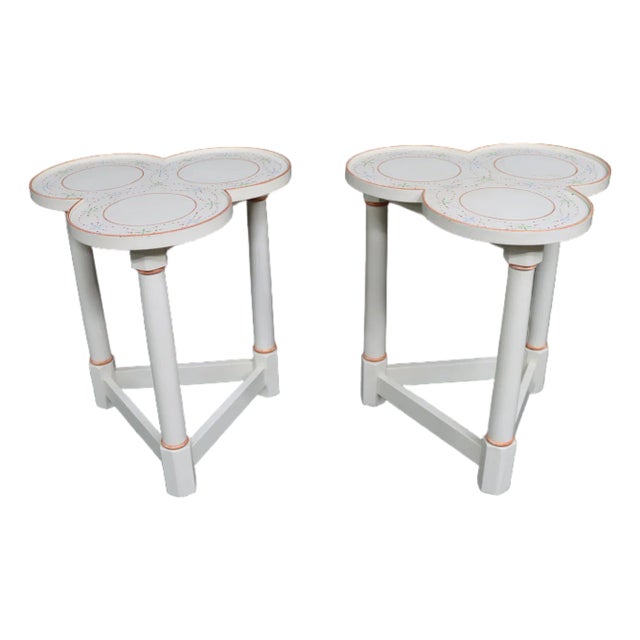 Pair of Vintage Hand-Painted Tri-Lobe Accent Tables For Sale