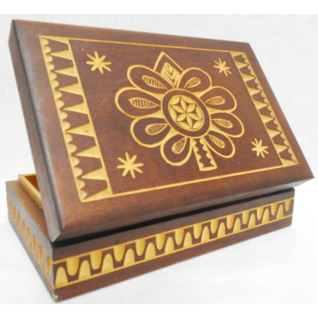Vintage Hand-Carved Wood Box For Sale - Image 4 of 7