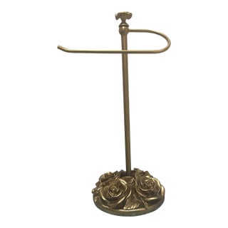 Mid 20th Century Italian Hollywood Regency Cast Brass Countertop Guest Towel Stand With Sculptural Rose Base For Sale