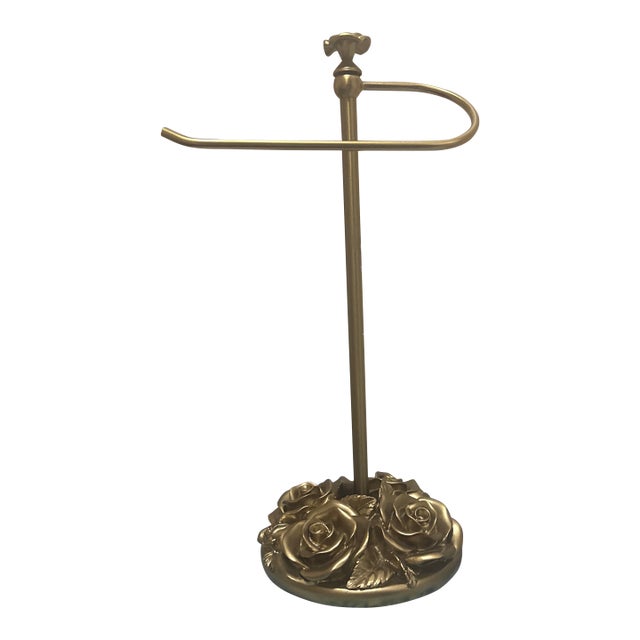 Mid 20th Century Italian Hollywood Regency Cast Brass Countertop Guest Towel Stand With Sculptural Rose Base For Sale