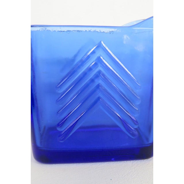 Blue Mid 20th Century Hazel Atlas Cobalt Blue Glass Chevron 3pc Set 2 Creamers and Sugar Bowl For Sale - Image 8 of 12