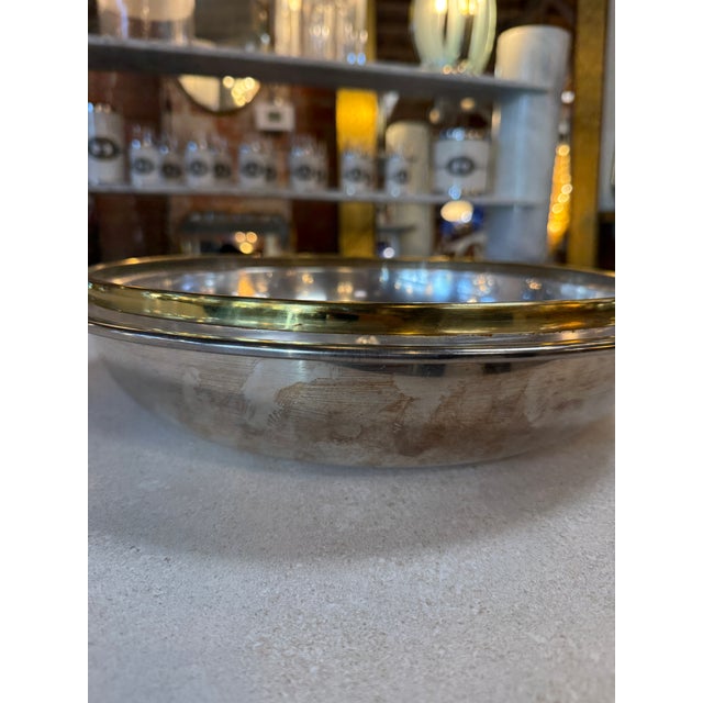 Italian Glass and Silver-Plate Serving Bowl With Brass Rim, 1970s For Sale - Image 4 of 9
