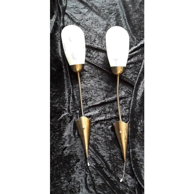Mid-Century Wall Lamps with Flex Arms in Brass & Glass, 1950s, Set of 2, in Very Good conditions. Designed 1950 to 1959...