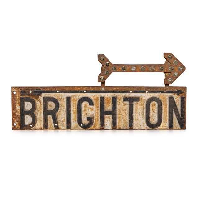 Vintage English Cast Iron with Black and White Enamel Brighton Sign, 1940s For Sale - Image 11 of 11