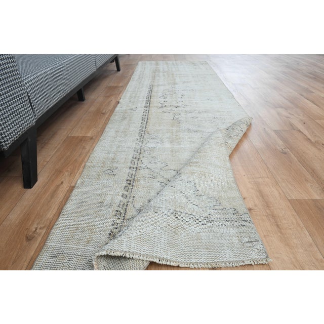 Beige 1970s Vintage Turkish Handmade Wool Cotton Beige Runner Rug For Sale - Image 8 of 11