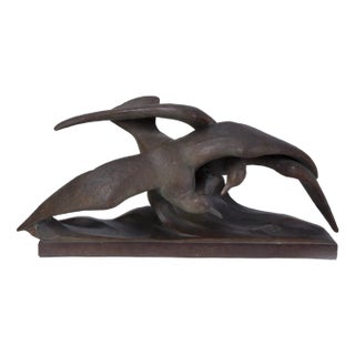 Original Art Deco Terracotta Seagull Statuette, France, 1920s For Sale
