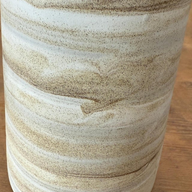 Ceramic Skinny Ceramic Prem Vase with Beige & Brown Swirl Design For Sale - Image 7 of 9