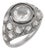 Antique Rose Cut Diamond 18k White Gold Bombe Ring, Size 6 For Sale