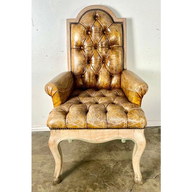 French Provincial Set of Eight French Leather Tufted Dining Chairs C. 1940 For Sale - Image 3 of 12