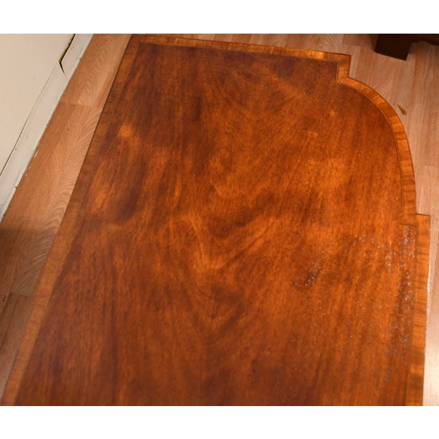 1910s Antique Dokon n.y English Regency Mahogany Banded Satinwood Console Table For Sale - Image 4 of 13
