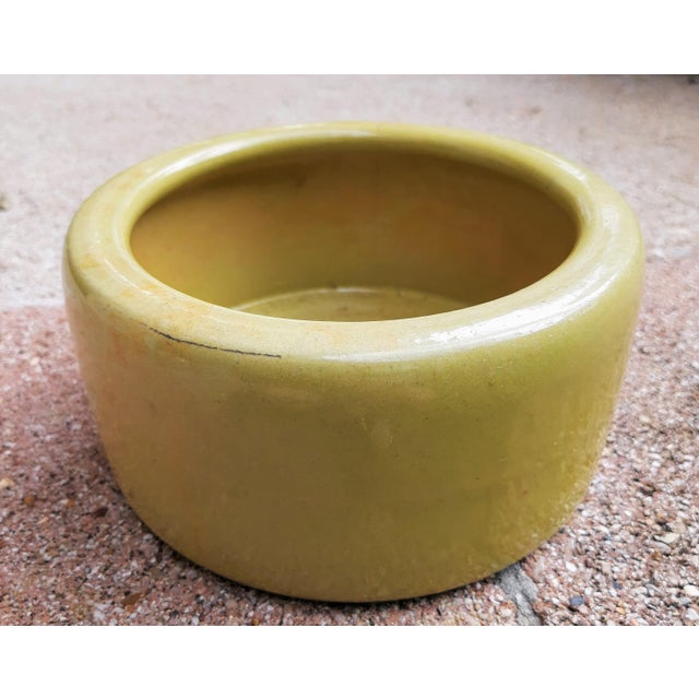 Yellow Art Deco Crock Pottery Dog Bowl For Sale - Image 8 of 10