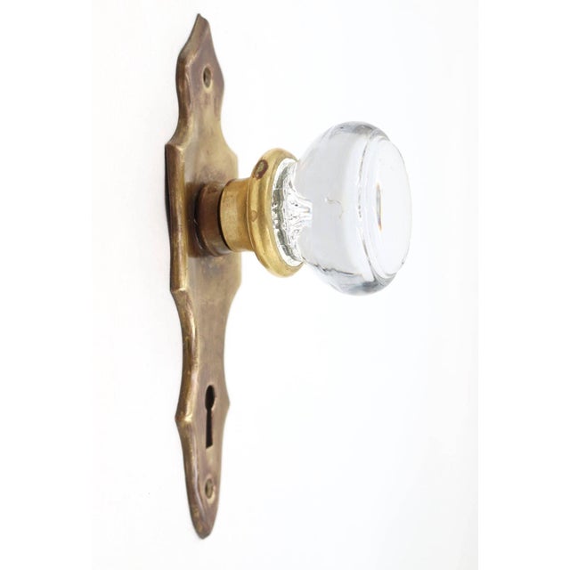 Vintage Art Deco Glass Brass Dummy Door Knob Set For Sale - Image 4 of 5