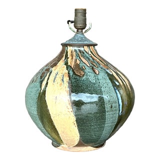 Vintage Boho Glazed Ceramic Lamp For Sale