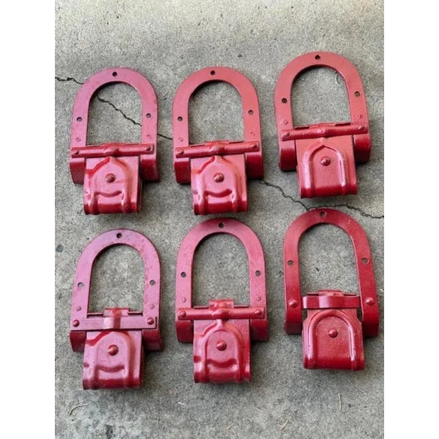 1900 - 1909 1900s Antique Red Barn Door Rollers - Set of 6 For Sale - Image 5 of 5