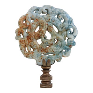 Chinese Love Knot Carved Stone Lamp Finial on Bronze Hardware For Sale