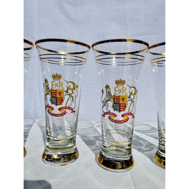 Traditional 1950s Set of 6 Antique Queen Elizabeth II Coronation Tall Glasses For Sale - Image 3 of 12