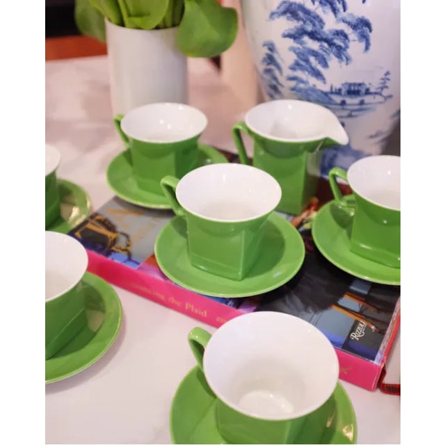 1980s Green and White Johnson Bros. Square Tea Set- 15 Pieces For Sale - Image 6 of 10
