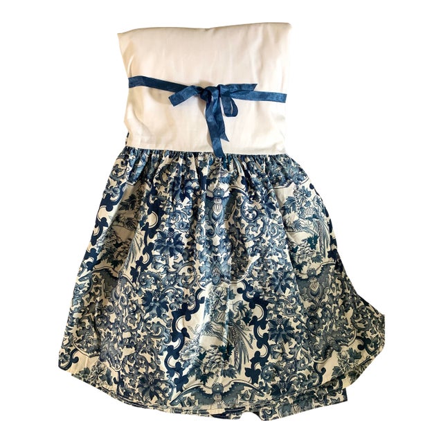 Vintage 1987 Ralph Lauren Porcelain Blue Queen Ruffle Bed Skirt Floral Birds For Sale