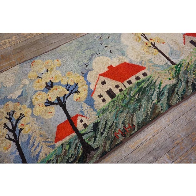 Figurative Charming and Sweet Folk Art Farm and Cabin Design Antique American Hooked Rug For Sale - Image 3 of 11