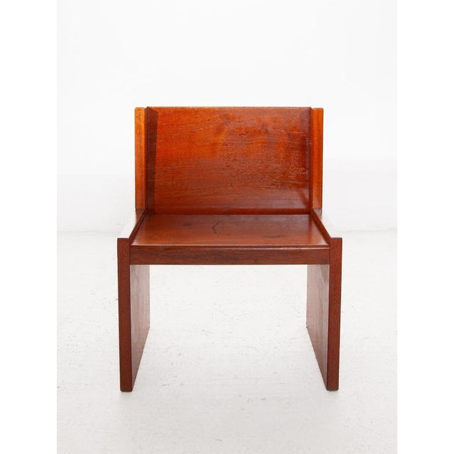 Brutalist solid wood high back bench, a beautiful set of two handcrafted benches. Designed straight-lined in the sixties...