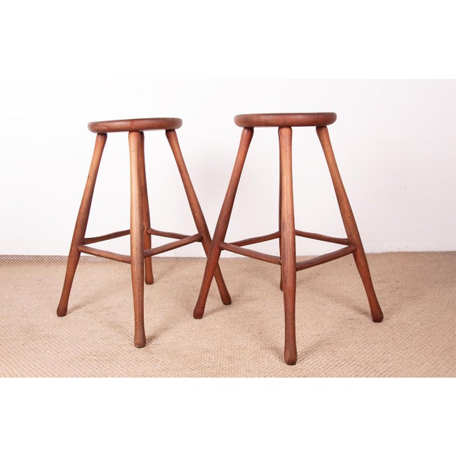 Vintage Beech and Molded Wood Stools in the style of Guillerme and Chambron, 1960s, Set of 6 For Sale - Image 6 of 18