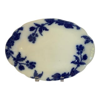 Antique 1896 w.h. Grindley Flow Blue 12.5" Oval Platter - Marechal Neil Pattern C. 1896 Made in Staffordshire England For Sale