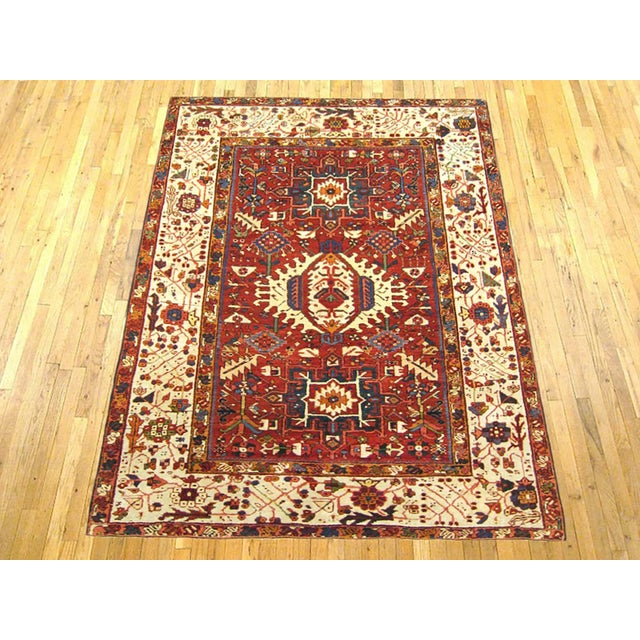 Antique Persian Heriz Karaja Oriental rug, in room size. An antique Persian Heriz Karaja oriental rug, size 6'3" x 5'0",...