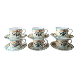 1990s Villeroy Boch Castellina Cups Saucers Citta Campagna Floral Fruit Coffee Tea - Set of 6 For Sale