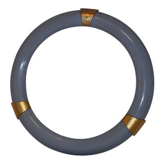 Karl Springer Style Lacquer Gray & Gold Mirror For Sale