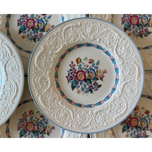 Wedgwood Set of 8 Wedgwood Salad Plates in the Morning Glory Pattern For Sale - Image 4 of 10