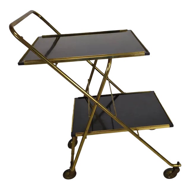Folding Cart on Wheels in Brass For Sale