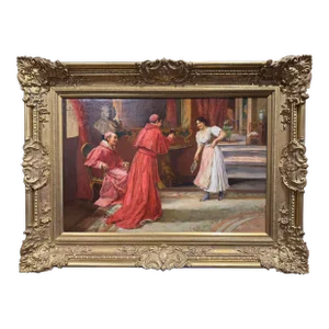 19th Century Italian Cardinal Oil Painting in Giltwood Frame Signed S. Novo