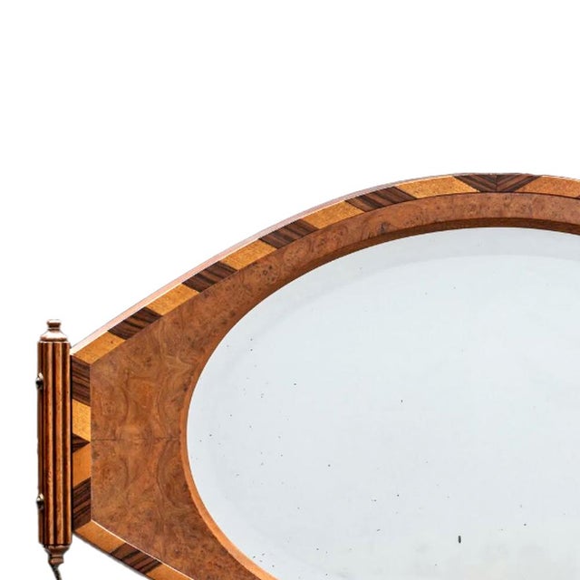 Wood Art Deco Hanging Mirror in Veneer and Marquetry with Ornamental Tassels For Sale - Image 7 of 10