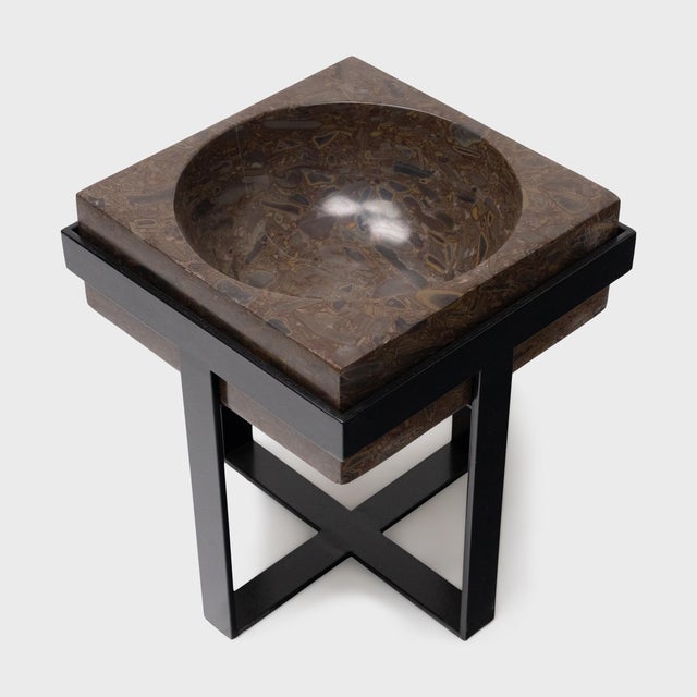 Contemporary Puddingstone Basin Side Table For Sale - Image 3 of 4