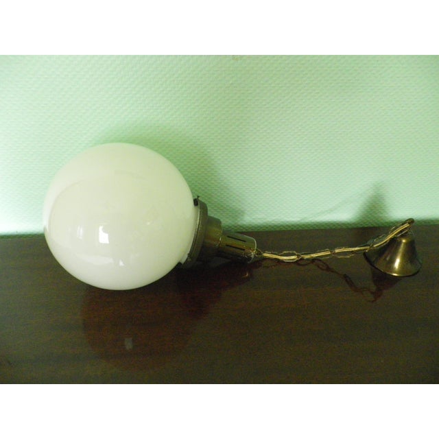 Ceramic Art Deco Minimalist Opaline Glass Globe Pendant Light, 1950s For Sale - Image 7 of 17